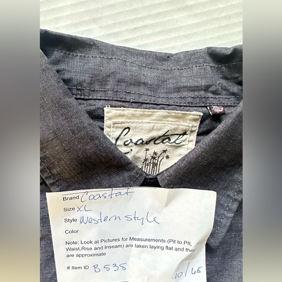 Coastal Men's Shirt Western Pearl Snap XL Long Sleeve Black Casual - Picture 7 of 7